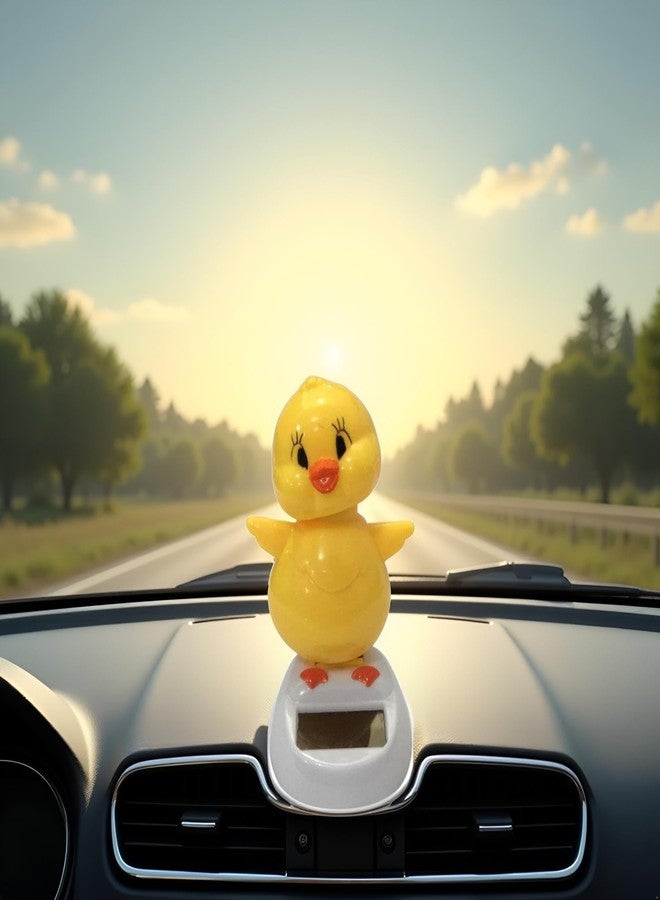 Bwexxt Yellow Bobblehead Chicken, Solar-Powered Car Charm, Cartoon Bobble Head Chick Ornaments Figures for Car Bobbleheads for Car Dashboard, Solar Power Kits,Funny Ornament Gifts, Interior Accessories - Image 3